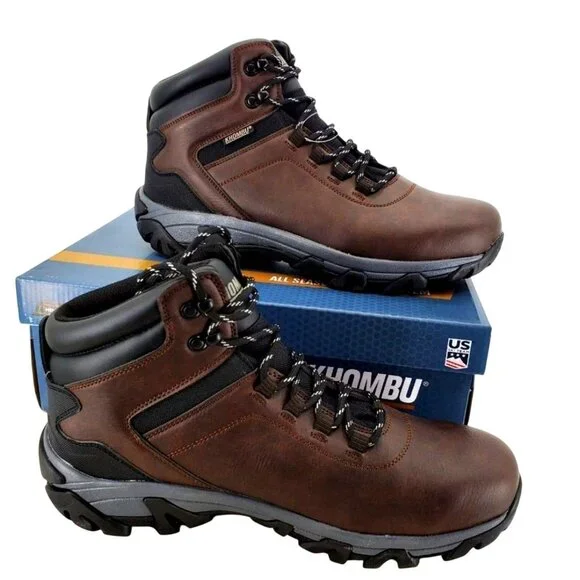 KhombuBoots Men's 8 Leather Outdoor Winter Rugged Lug Weatherproof Snow Shoes